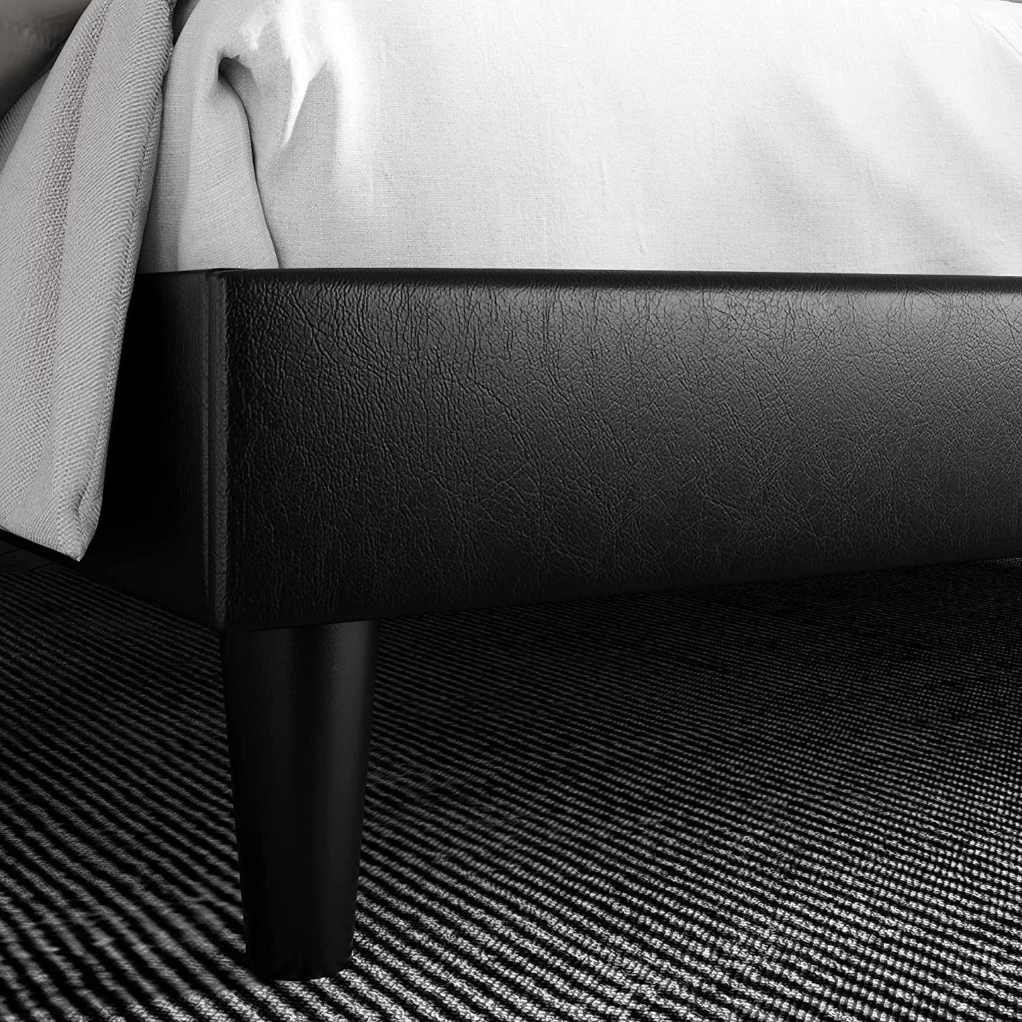 "Ultimate Comfort and Style: Queen Size Platform Bed Frame with Luxurious Button Tufted Headboard, Sleek Faux Leather Upholstery, and Sturdy Wooden Slat Support - No Box Spring Required!"